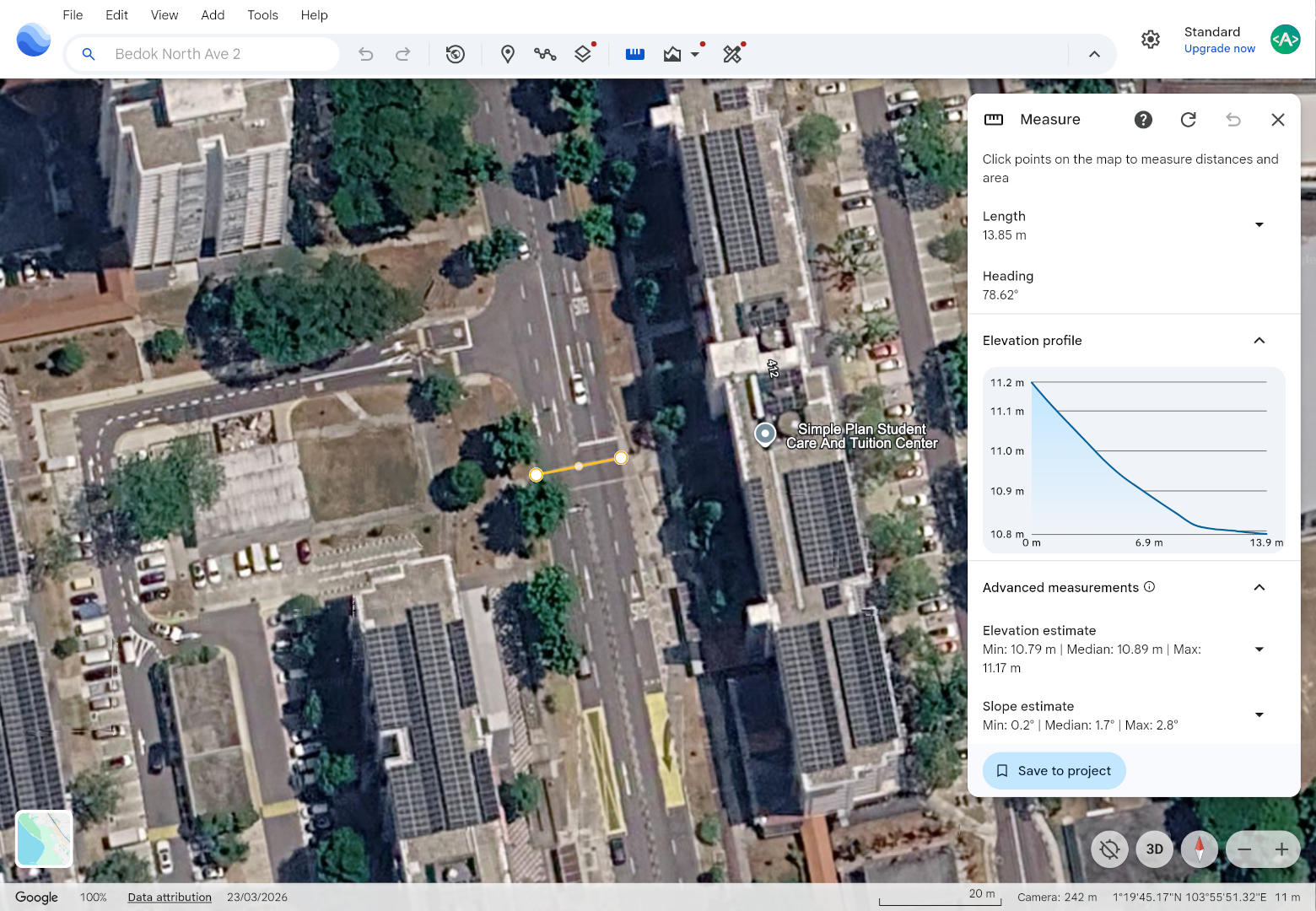 Screenshot of Google Earth. This map includes data from: Google, Airbus. Imagery from the dates: 23/03/2026. Note, some visible imagery has unknown date information.